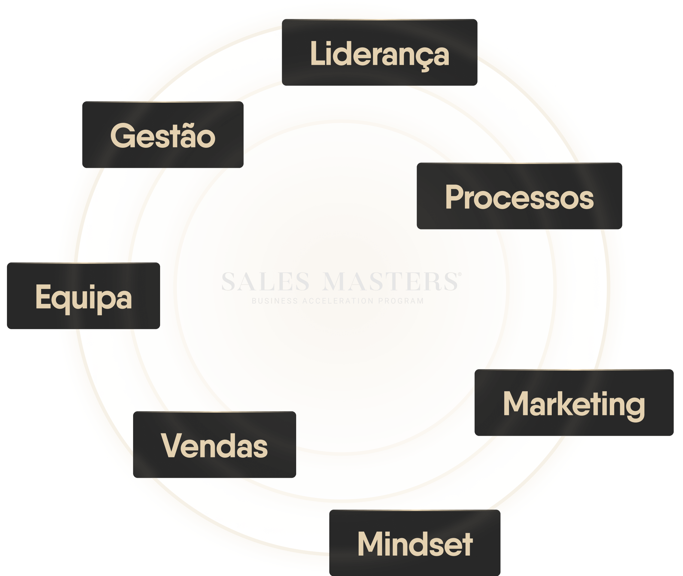 Pilares do Sales Masters: Liderança, Gestão, Processos, Equipa, Marketing, Vendas e Mentalidade